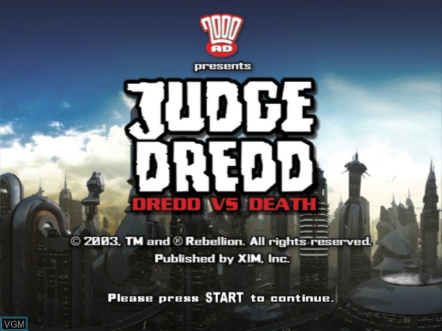 Title screen of the game Judge Dredd - Dredd VS Death on Microsoft Xbox