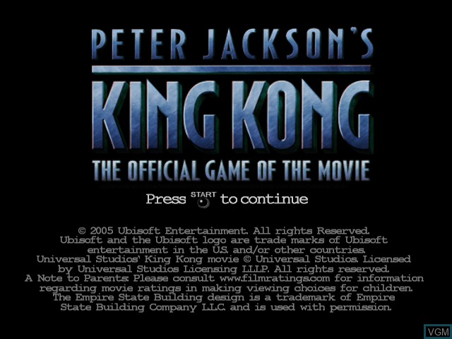 Title screen of the game King Kong - The Official Game of the Movie on Microsoft Xbox