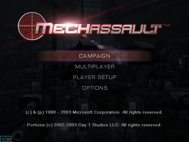 Title screen of the game MechAssault on Microsoft Xbox