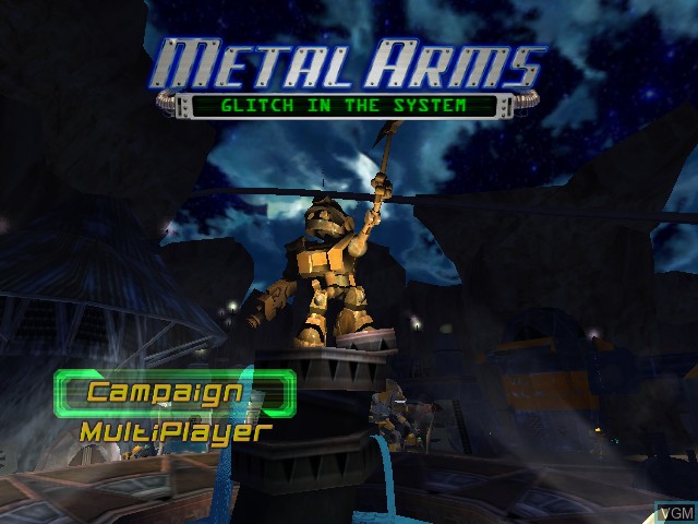 Title screen of the game Metal Arms - Glitch in the System on Microsoft Xbox