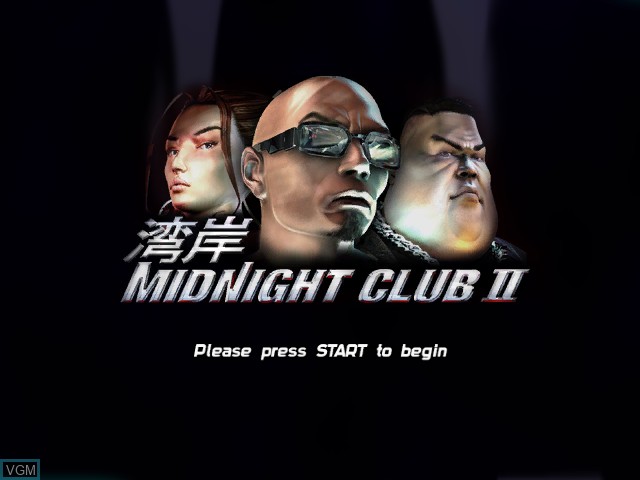 Title screen of the game Midnight Club II on Microsoft Xbox