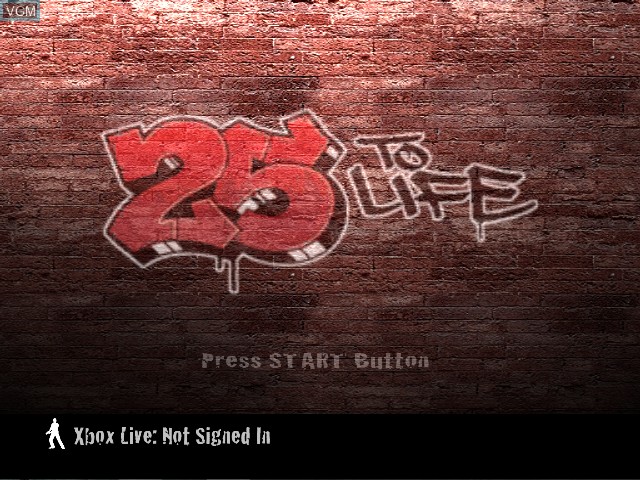 Title screen of the game 25 to Life on Microsoft Xbox