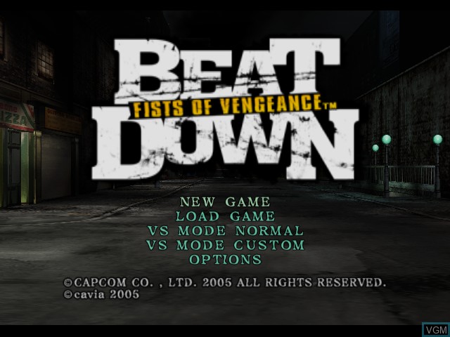 Title screen of the game Beat Down - Fists of Vengeance on Microsoft Xbox