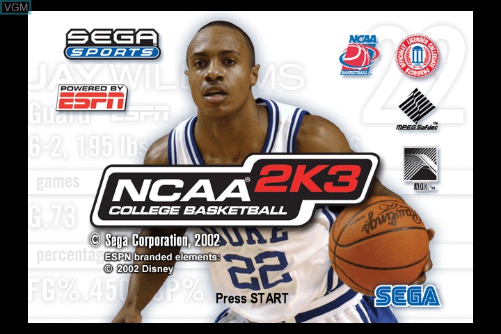 Title screen of the game NCAA College Basketball 2K3 on Microsoft Xbox
