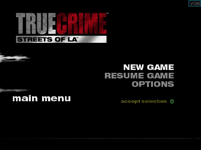 Title screen of the game True Crime - Streets of LA on Microsoft Xbox