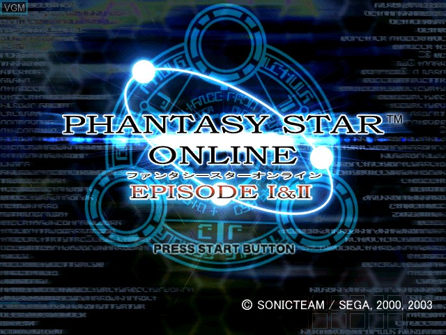 Title screen of the game Phantasy Star Online Episode I & II on Microsoft Xbox