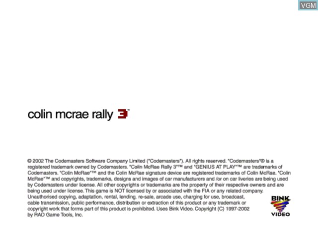 Title screen of the game Colin McRae Rally 3 on Microsoft Xbox