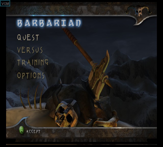 Title screen of the game Barbarian on Microsoft Xbox