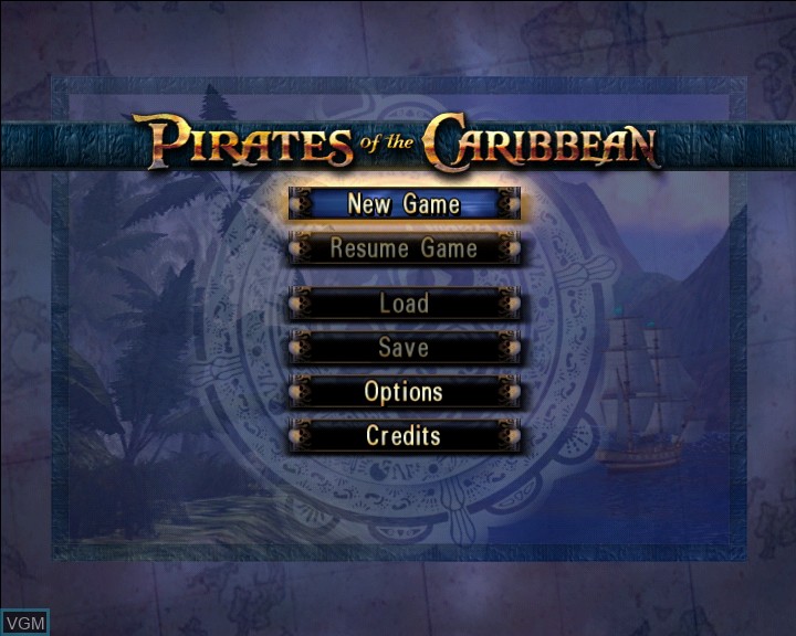 Title screen of the game Pirates of the Caribbean on Microsoft Xbox
