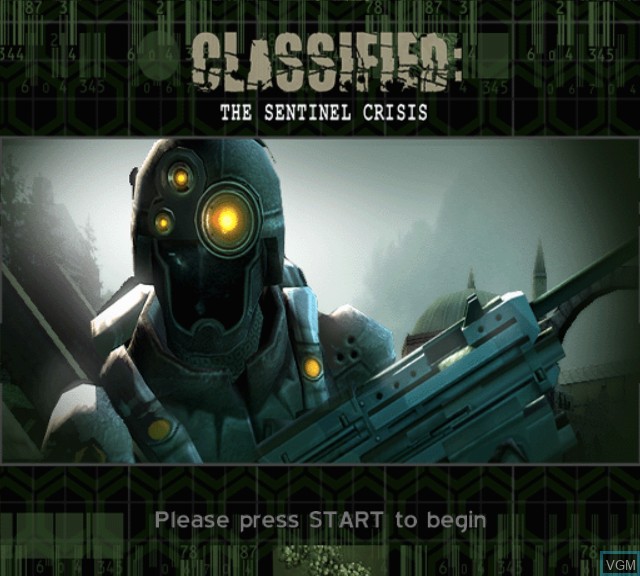 Title screen of the game Classified - The Sentinel Crisis on Microsoft Xbox
