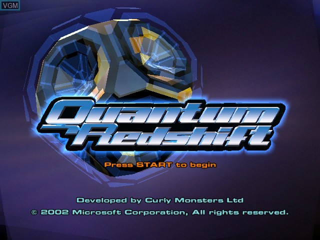 Title screen of the game Quantum Redshift on Microsoft Xbox