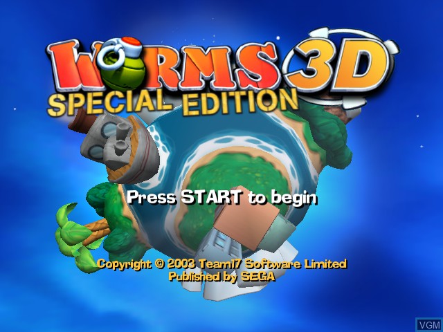 Title screen of the game Worms 3D on Microsoft Xbox