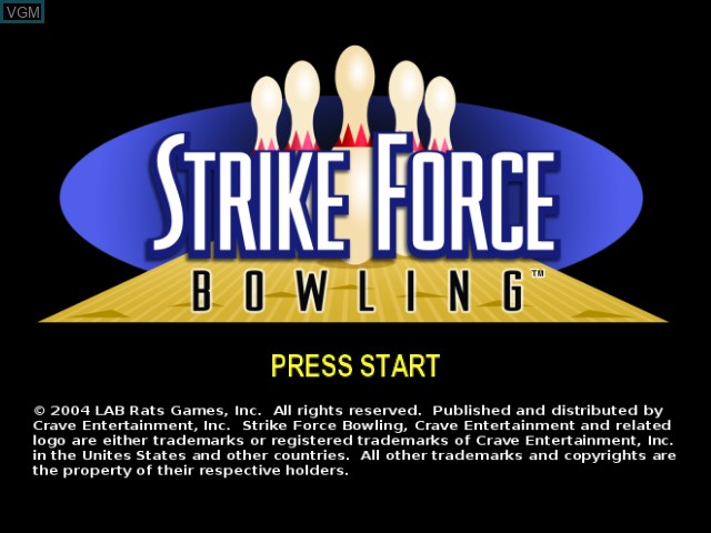 Title screen of the game Strike Force Bowling on Microsoft Xbox