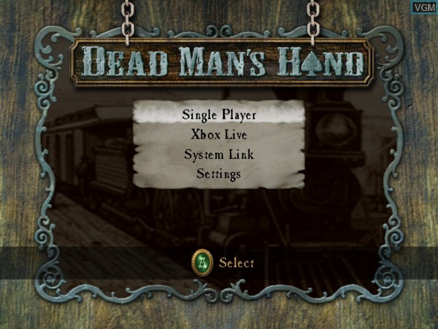 Title screen of the game Dead Man's Hand on Microsoft Xbox