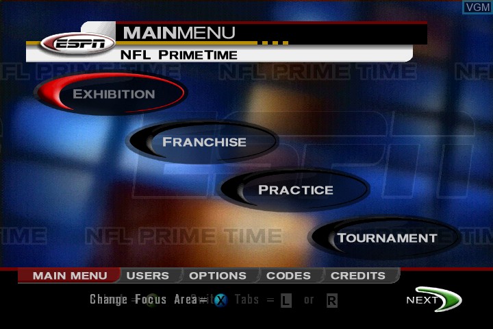Title screen of the game ESPN NFL PrimeTime 2002 on Microsoft Xbox