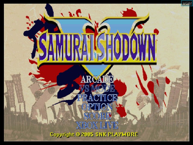 Title screen of the game Samurai Shodown V on Microsoft Xbox