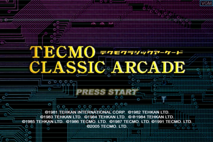 Title screen of the game Tecmo Classic Arcade on Microsoft Xbox