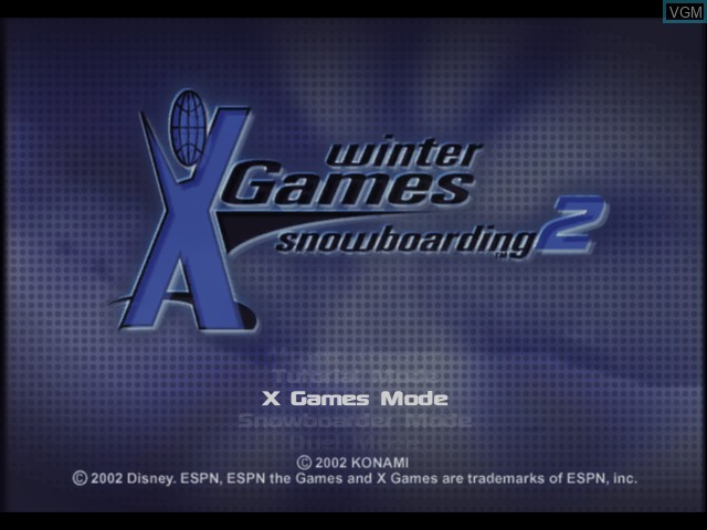 Title screen of the game ESPN Winter X-Games Snowboarding 2002 on Microsoft Xbox