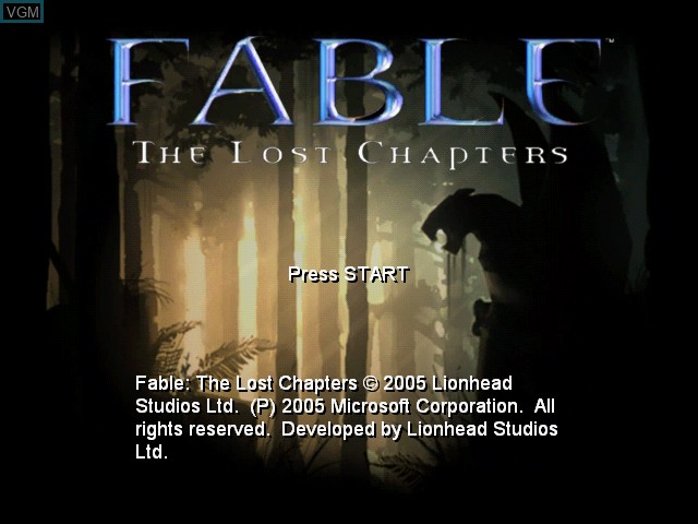 Title screen of the game Fable - The Lost Chapters on Microsoft Xbox