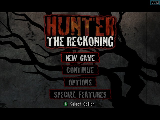 Title screen of the game Hunter - The Reckoning on Microsoft Xbox