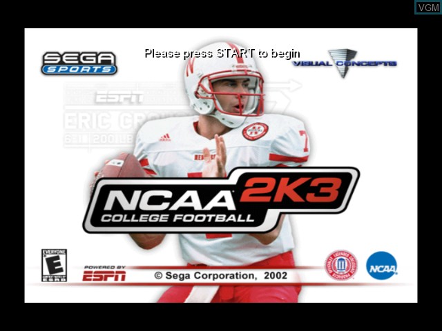 Title screen of the game NCAA College Football 2K3 on Microsoft Xbox