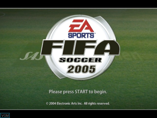 Title screen of the game FIFA Soccer 2005 on Microsoft Xbox