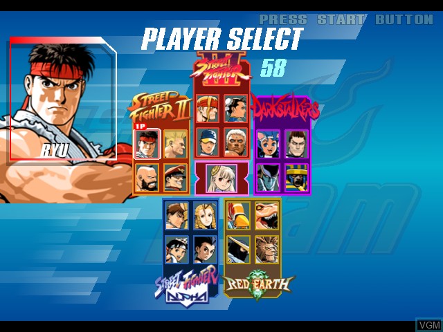Menu screen of the game Capcom Fighting Jam on Microsoft Xbox