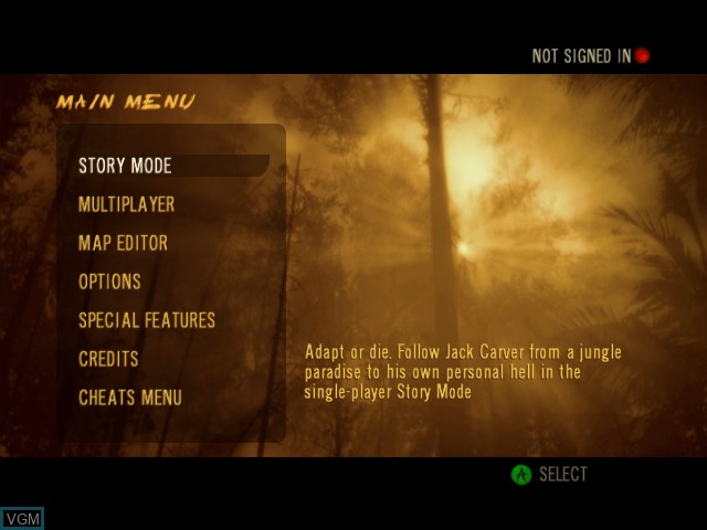 Menu screen of the game Far Cry Instincts on Microsoft Xbox