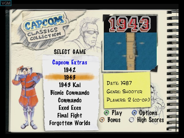 Menu screen of the game Capcom Classics Collection on Microsoft Xbox