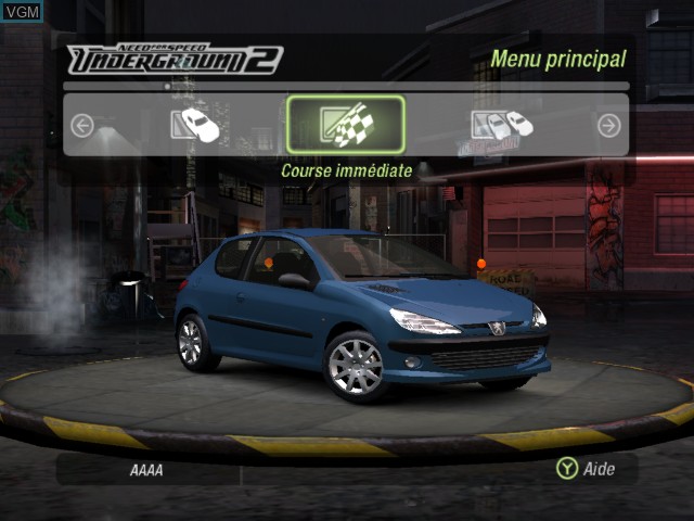 Menu screen of the game Need for Speed Underground 2 on Microsoft Xbox