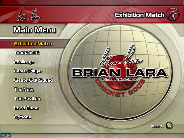 Menu screen of the game Brian Lara International Cricket 2005 on Microsoft Xbox