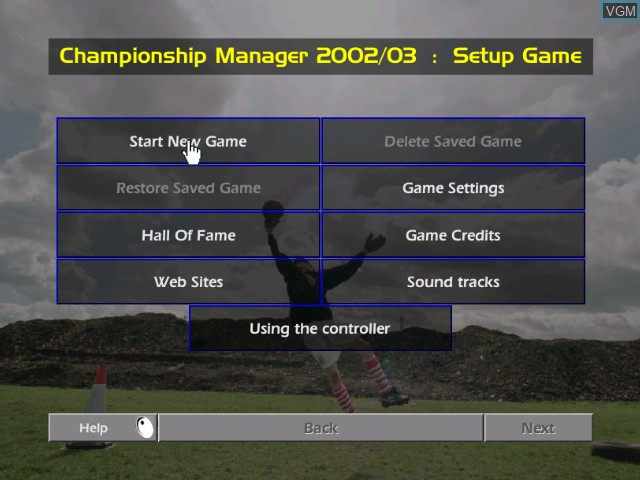 Menu screen of the game Championship Manager 2002/2003 on Microsoft Xbox