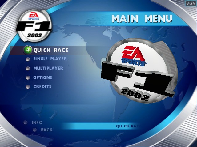 Menu screen of the game F1 2002 on Microsoft Xbox