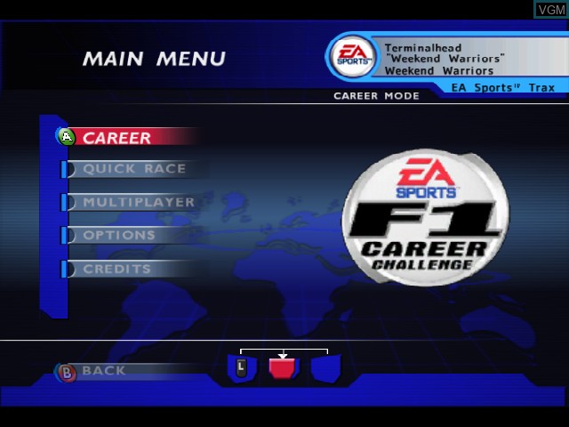 Menu screen of the game F1 Career Challenge on Microsoft Xbox