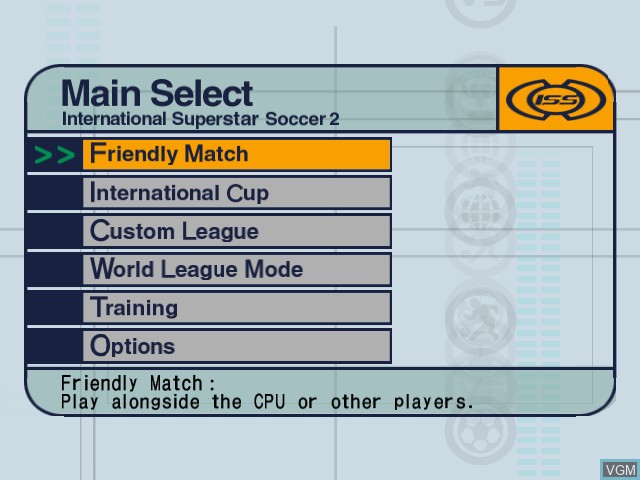 Menu screen of the game International Superstar Soccer 2 on Microsoft Xbox