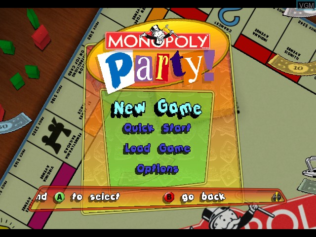 Menu screen of the game Monopoly Party on Microsoft Xbox