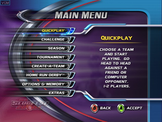 Menu screen of the game MLB SlugFest 2004 on Microsoft Xbox