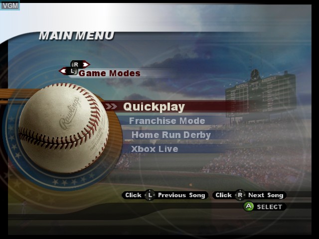 Menu screen of the game MLB SlugFest - Loaded on Microsoft Xbox