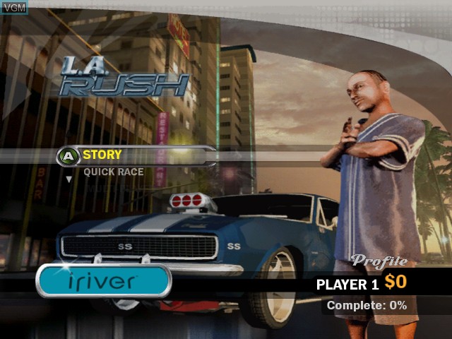 Menu screen of the game L.A. Rush on Microsoft Xbox