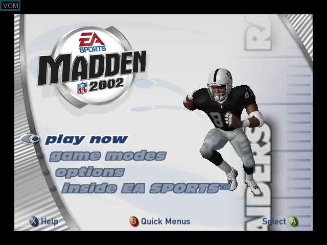 Menu screen of the game Madden NFL 2002 on Microsoft Xbox