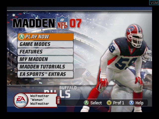 Menu screen of the game Madden NFL 07 on Microsoft Xbox