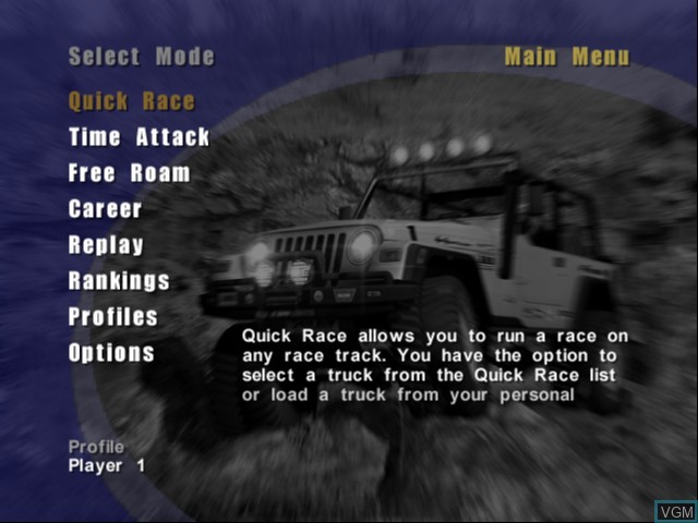 Menu screen of the game 4X4 EVO 2 on Microsoft Xbox