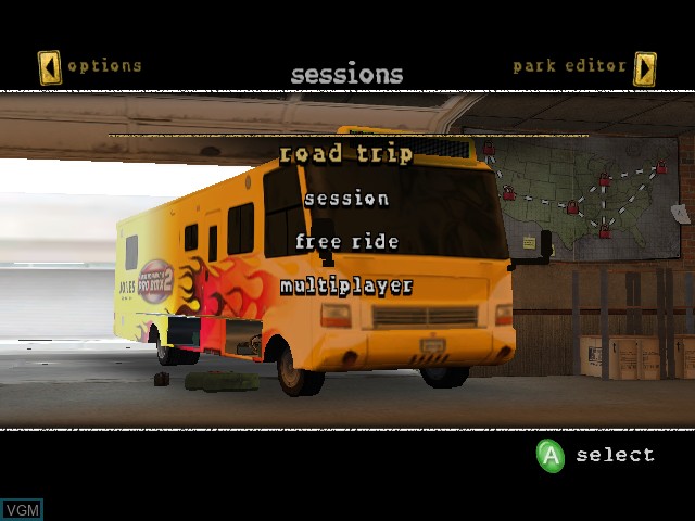 Menu screen of the game Mat Hoffman's Pro BMX 2 on Microsoft Xbox