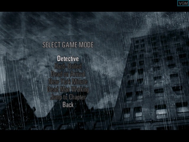 Menu screen of the game Max Payne 2 - The Fall of Max Payne on Microsoft Xbox