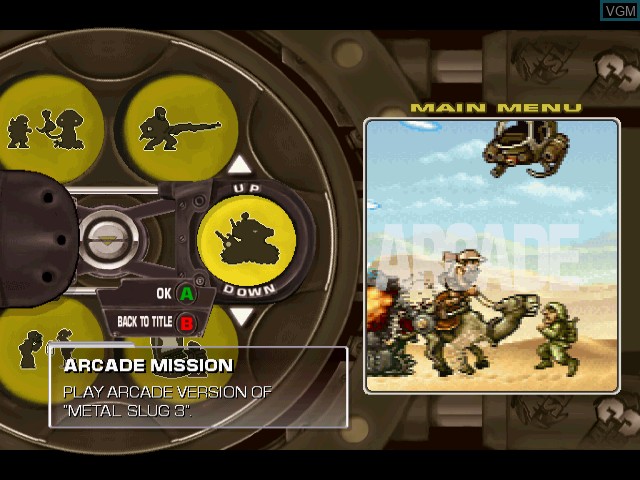 Menu screen of the game Metal Slug 3 on Microsoft Xbox