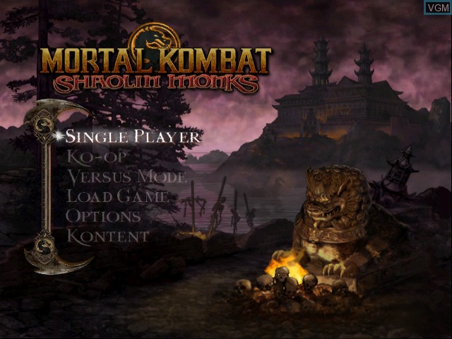 Menu screen of the game Mortal Kombat - Shaolin Monks on Microsoft Xbox