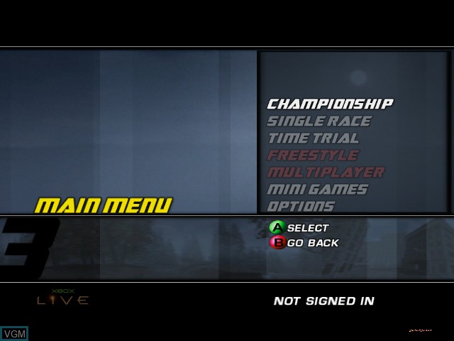 Menu screen of the game Motocross Mania 3 on Microsoft Xbox