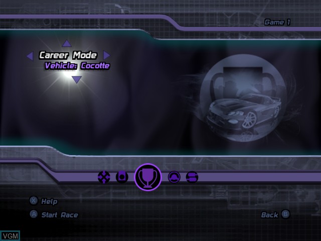 Menu screen of the game Midnight Club II on Microsoft Xbox