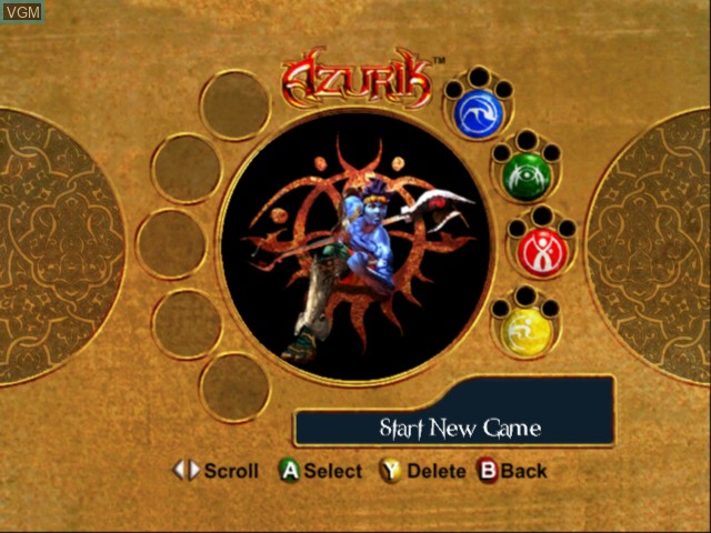 Menu screen of the game Azurik - Rise of Perathia on Microsoft Xbox