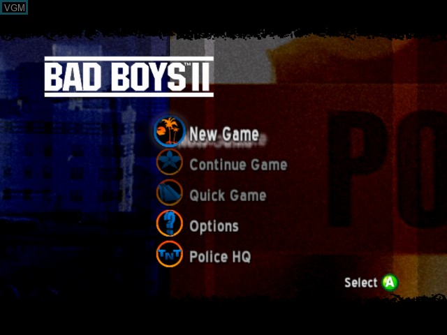 Menu screen of the game Bad Boys II on Microsoft Xbox